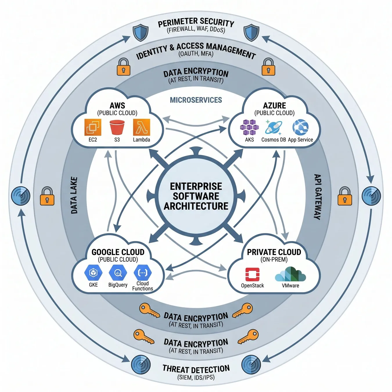 Enterprise architecture requires a focus on security and scalability from day one.