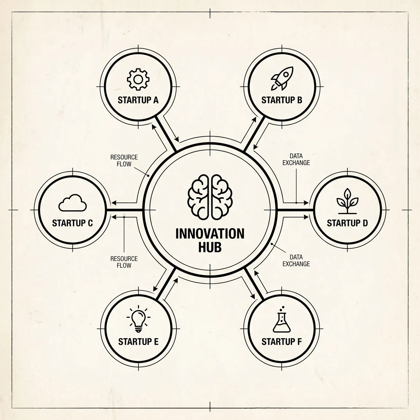 The hub-and-spoke model of venture building.