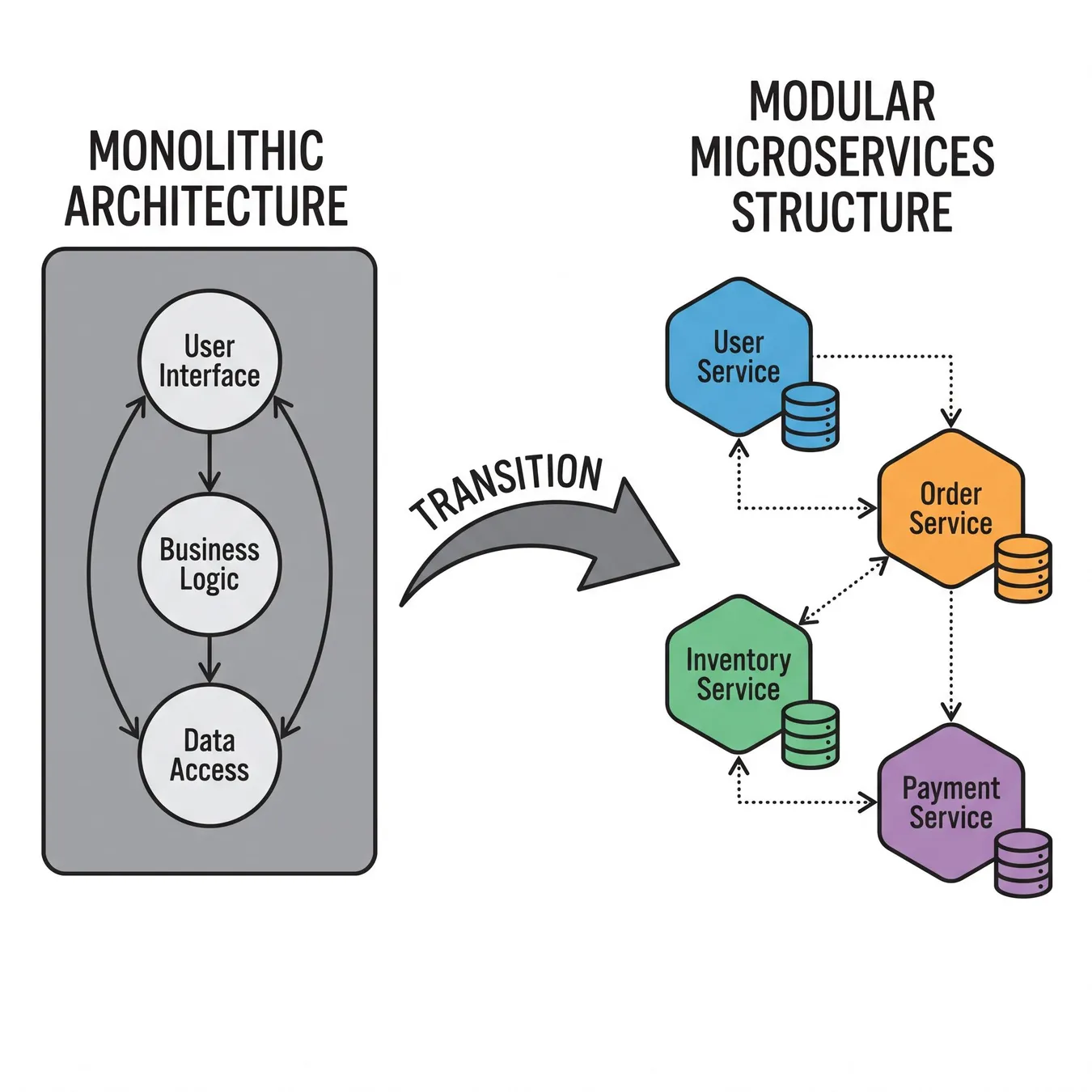 Visualizing the shift from monolithic to modular architecture.