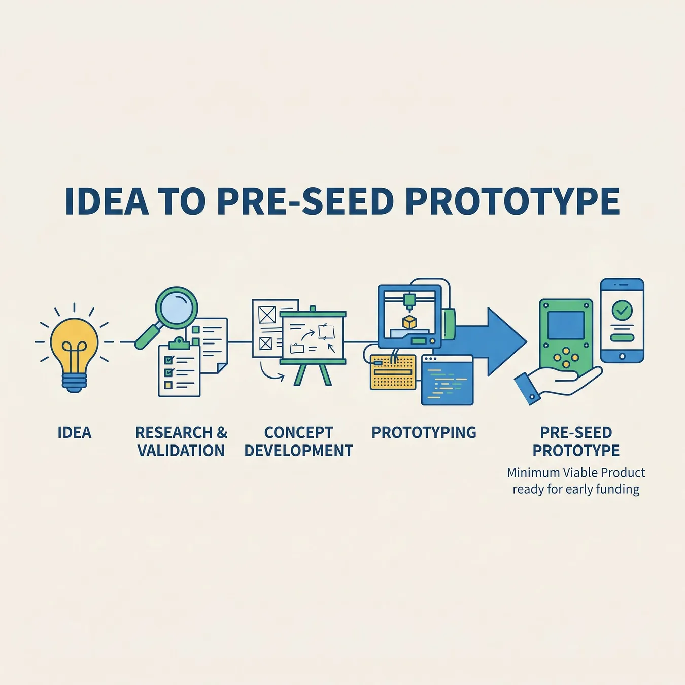 The transition from ideation to initial validation.