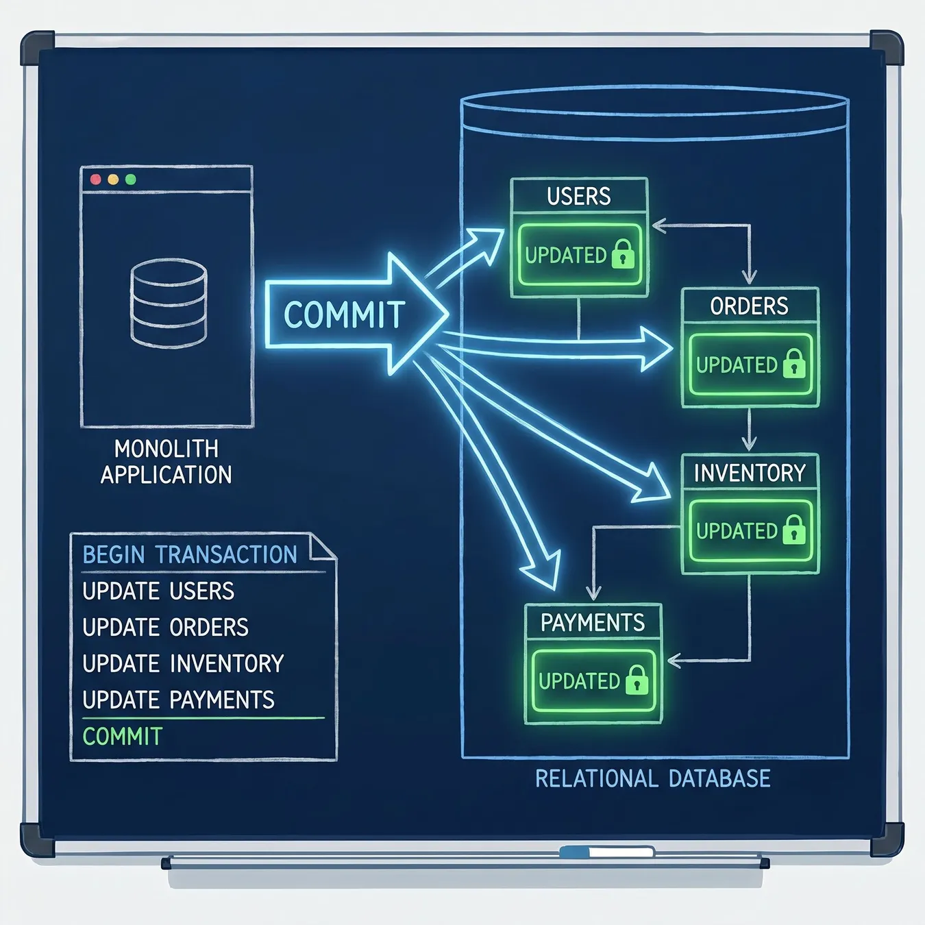 Monoliths allow for simple, reliable data integrity through database-level transactions.