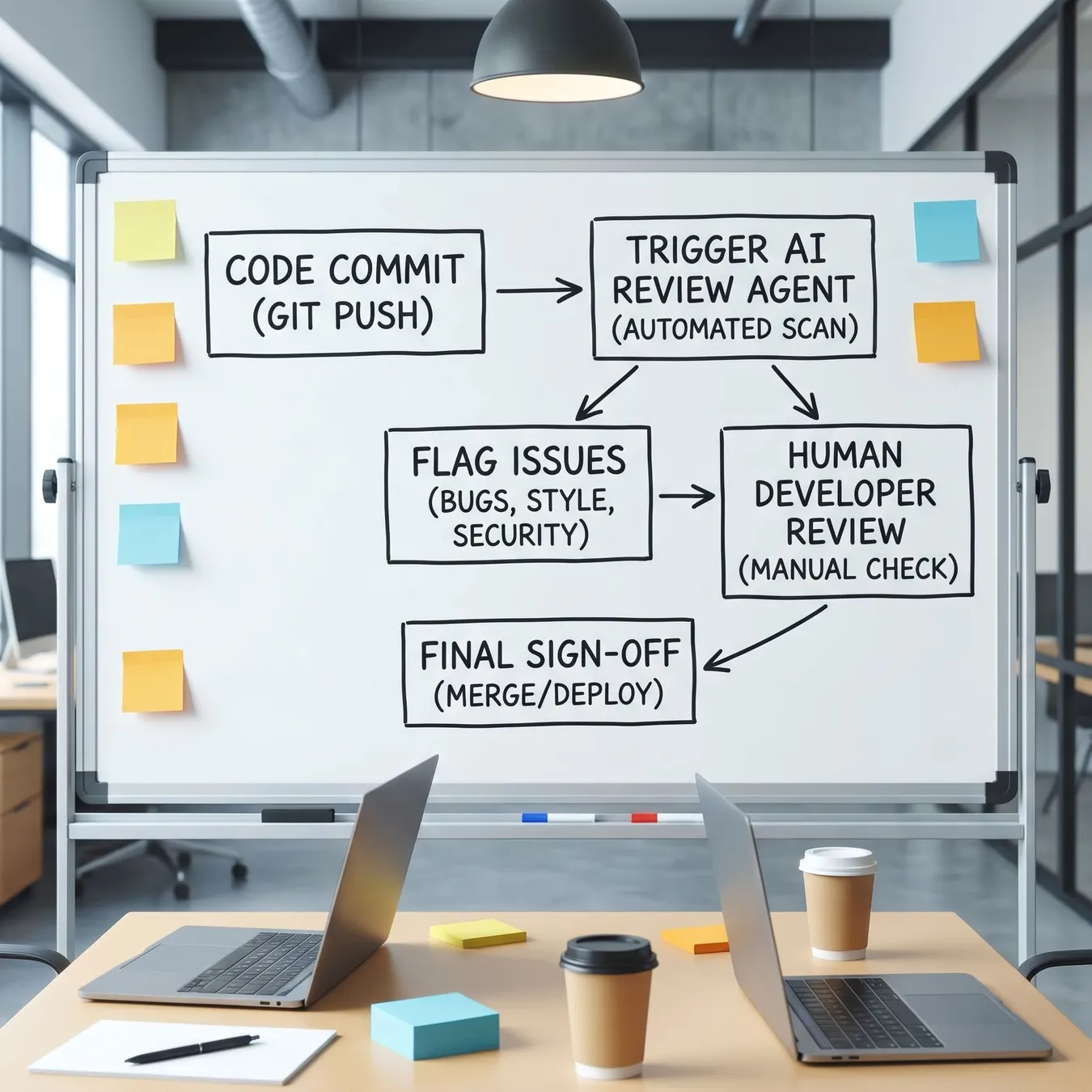The modern AI-integrated code review lifecycle.