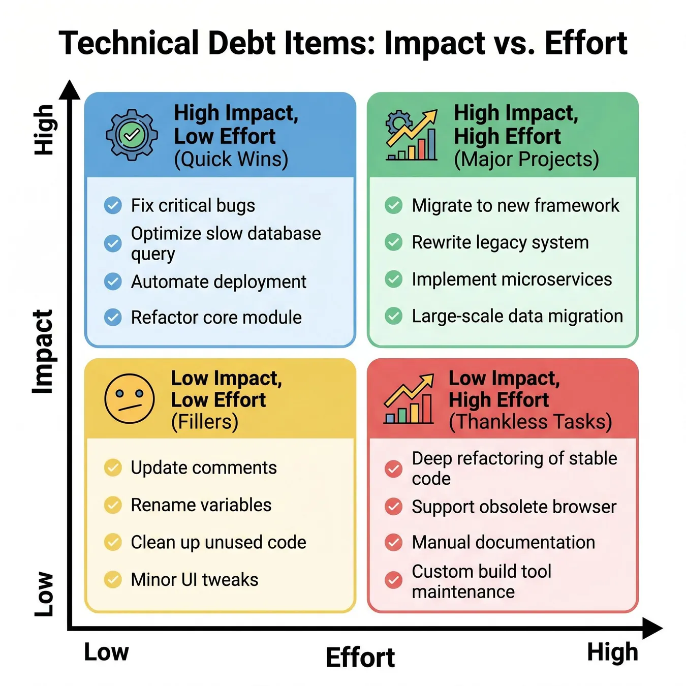 The Impact-Effort Matrix for prioritization.