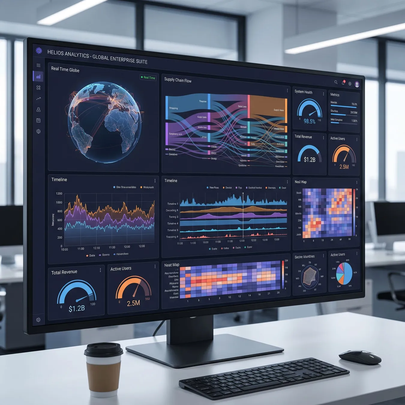 Complex data visualization in enterprise dashboards.