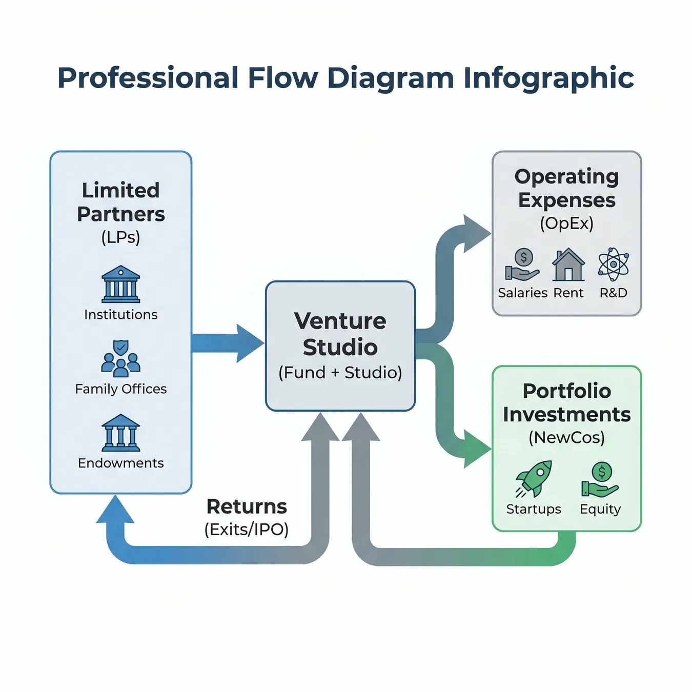 The dual-allocation model of venture studio capital.