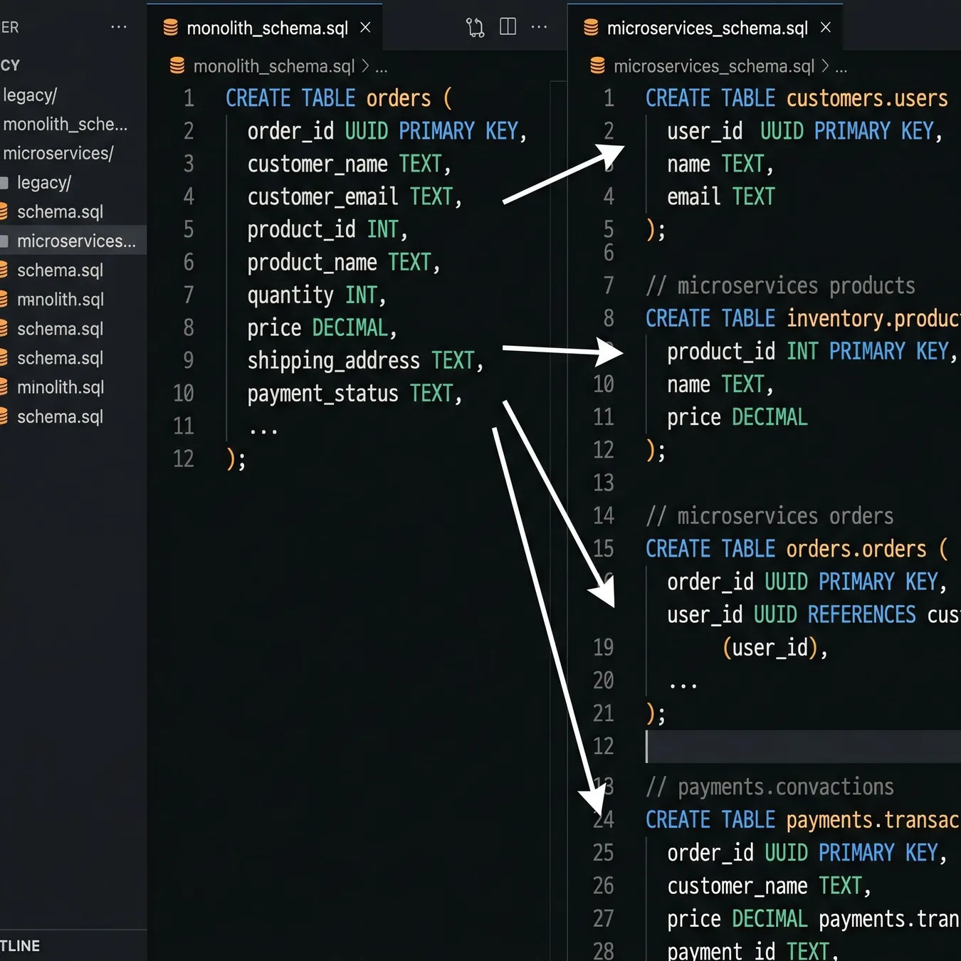 Refactoring schema definitions for service isolation.
