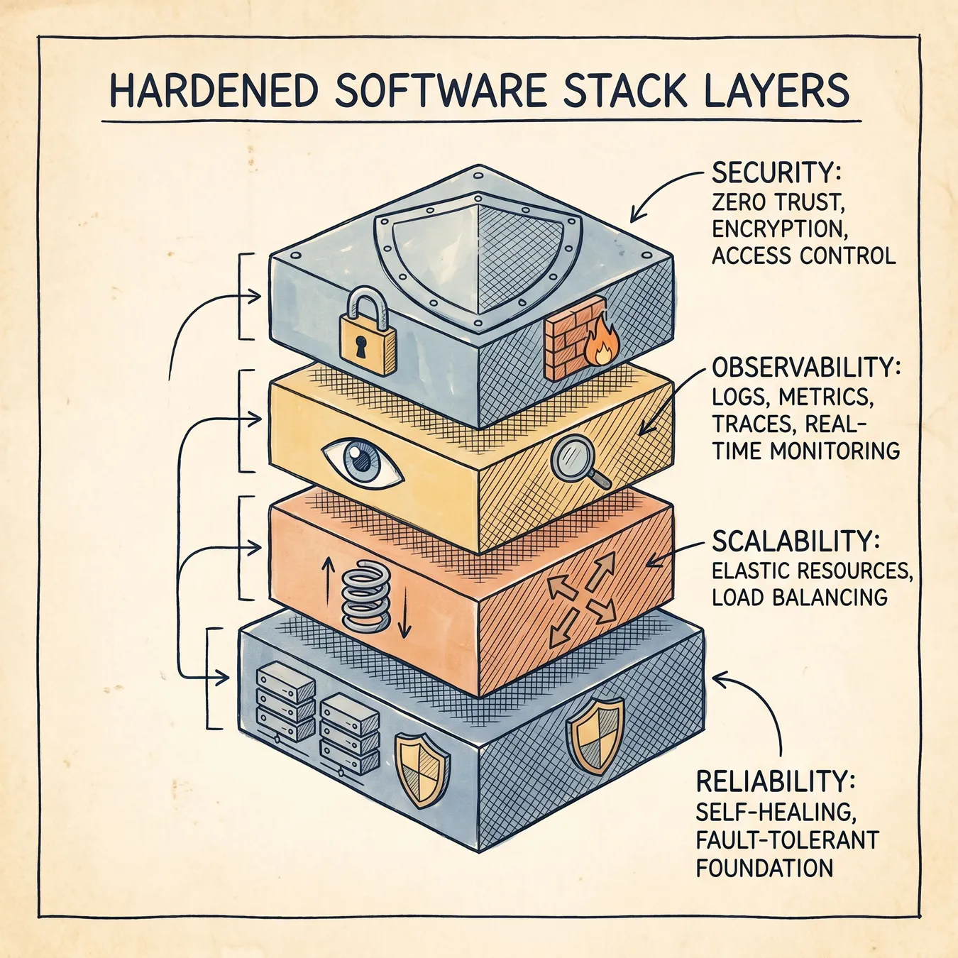 The four pillars of production-grade software architecture.