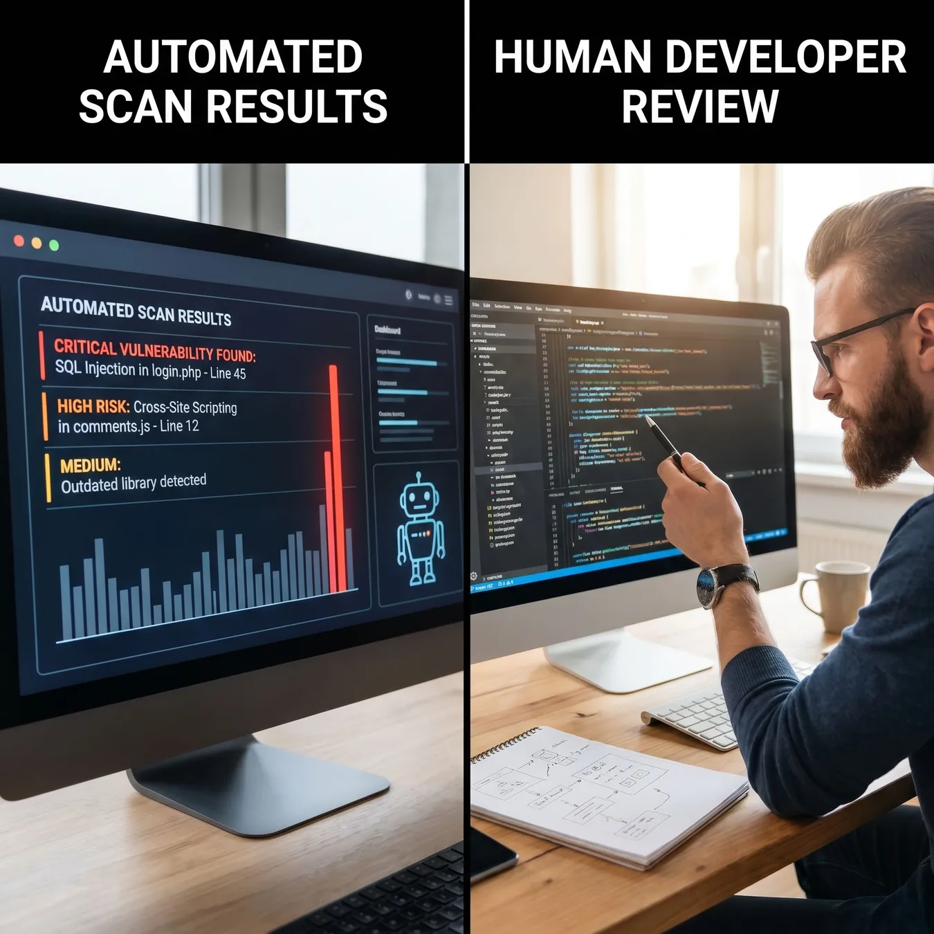 Combining automated tools with expert manual review.