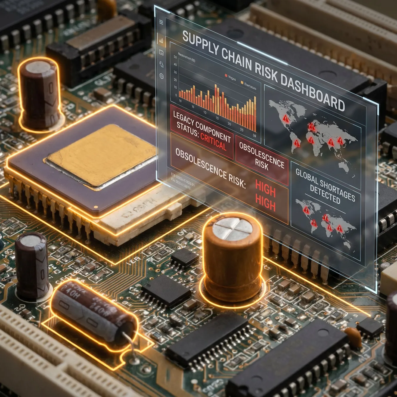 Visualizing component risk across a complex hardware assembly.