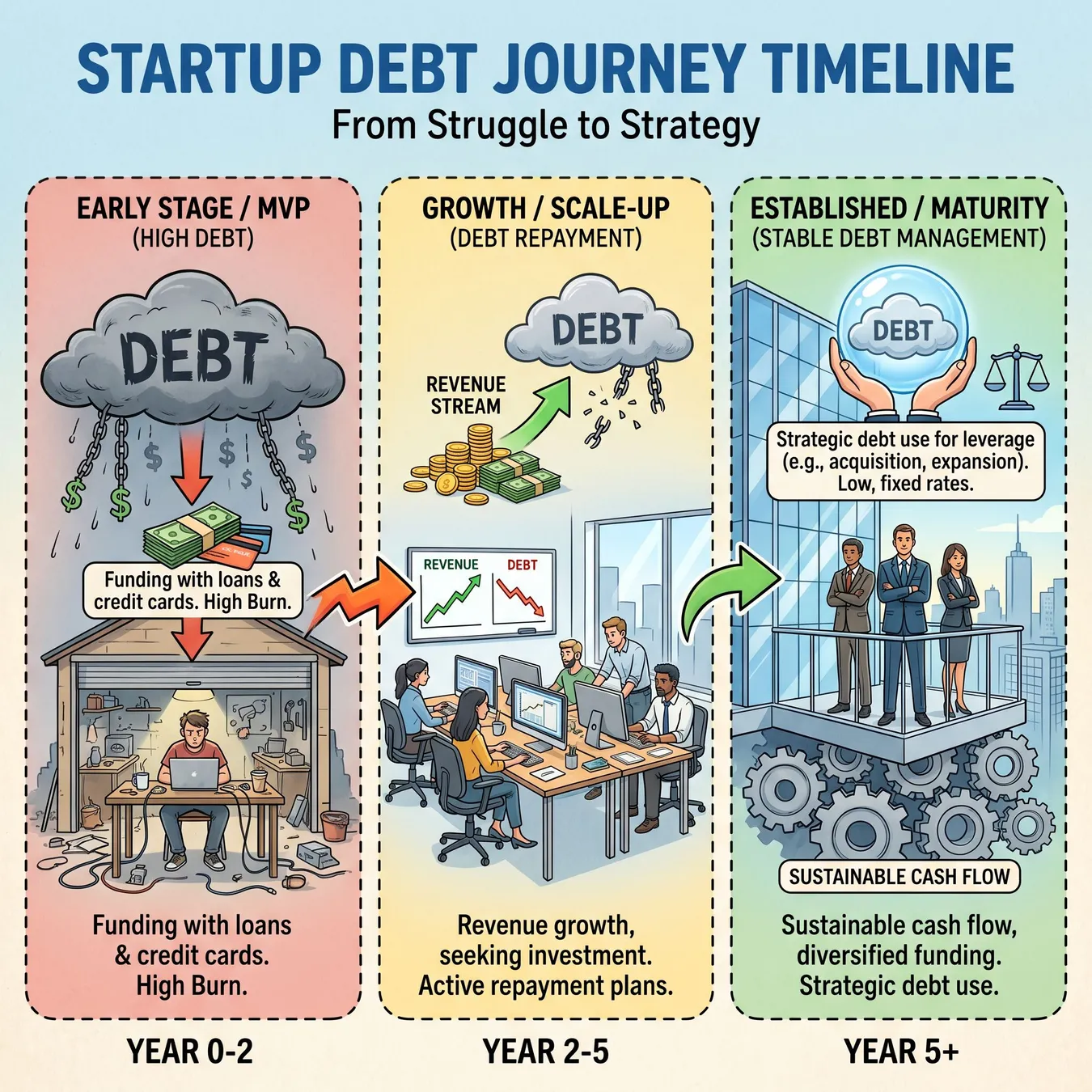 The lifecycle of technical debt in a growing company.