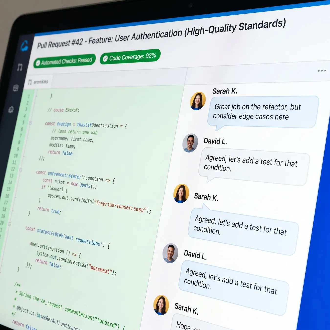 Peer reviews ensure the code remains maintainable as you scale.