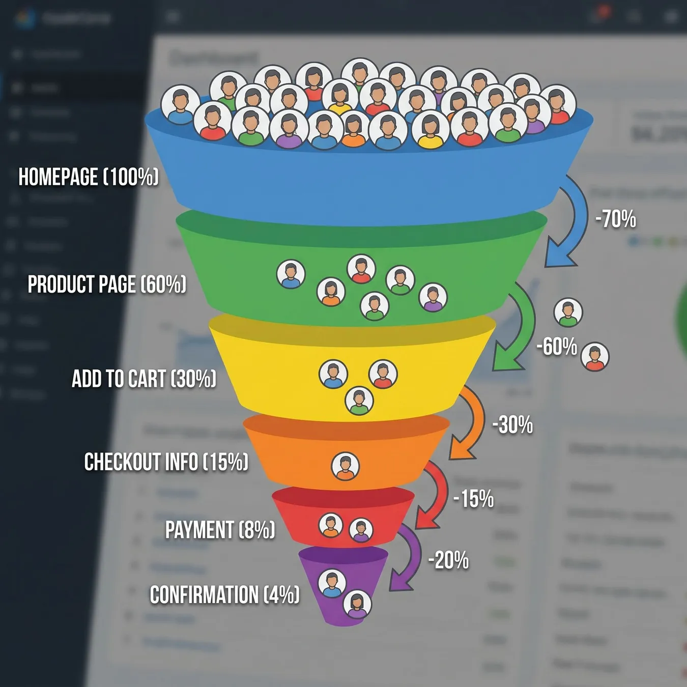 Funnel analysis identifying conversion leaks.