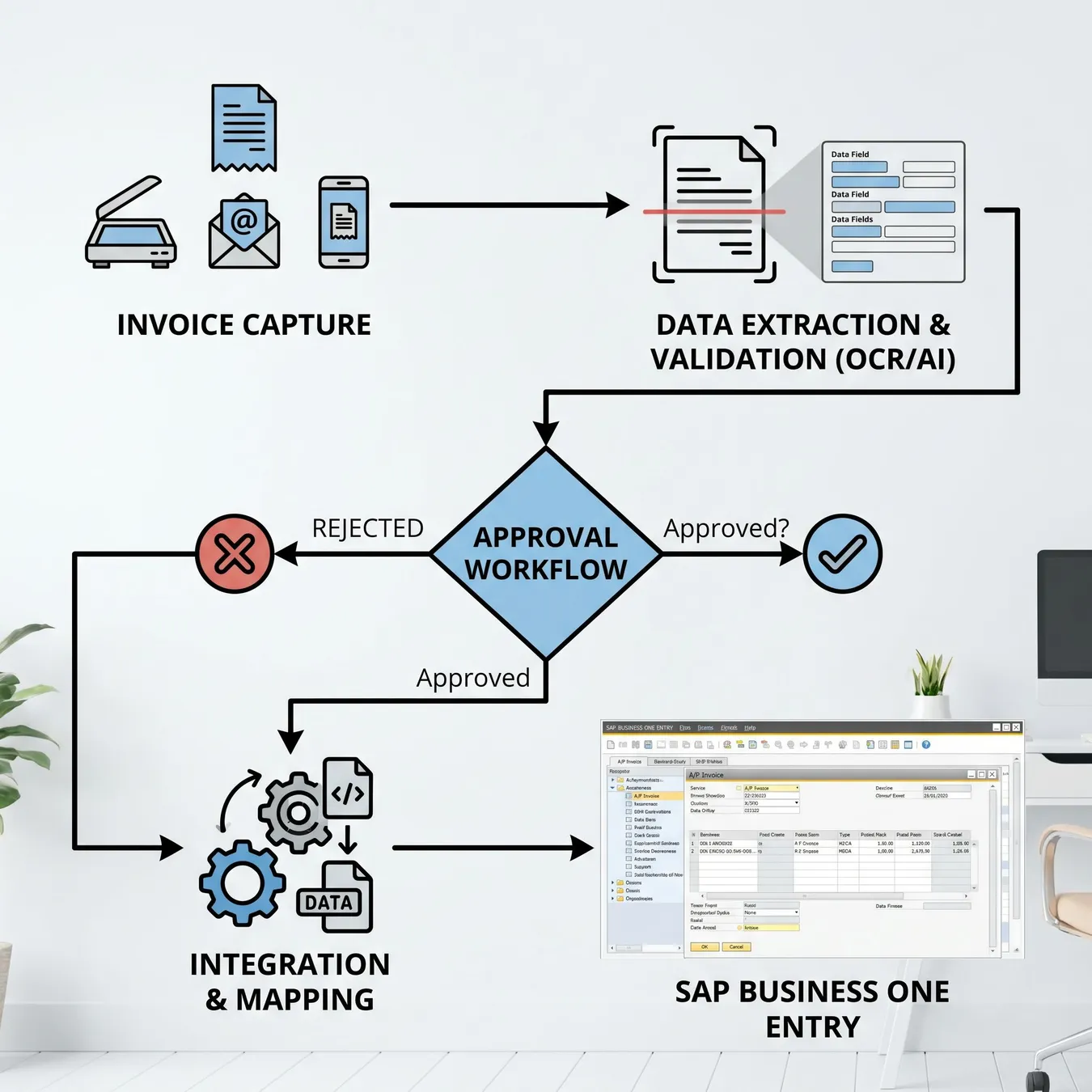 Streamlined data flow from invoice receipt to ERP.