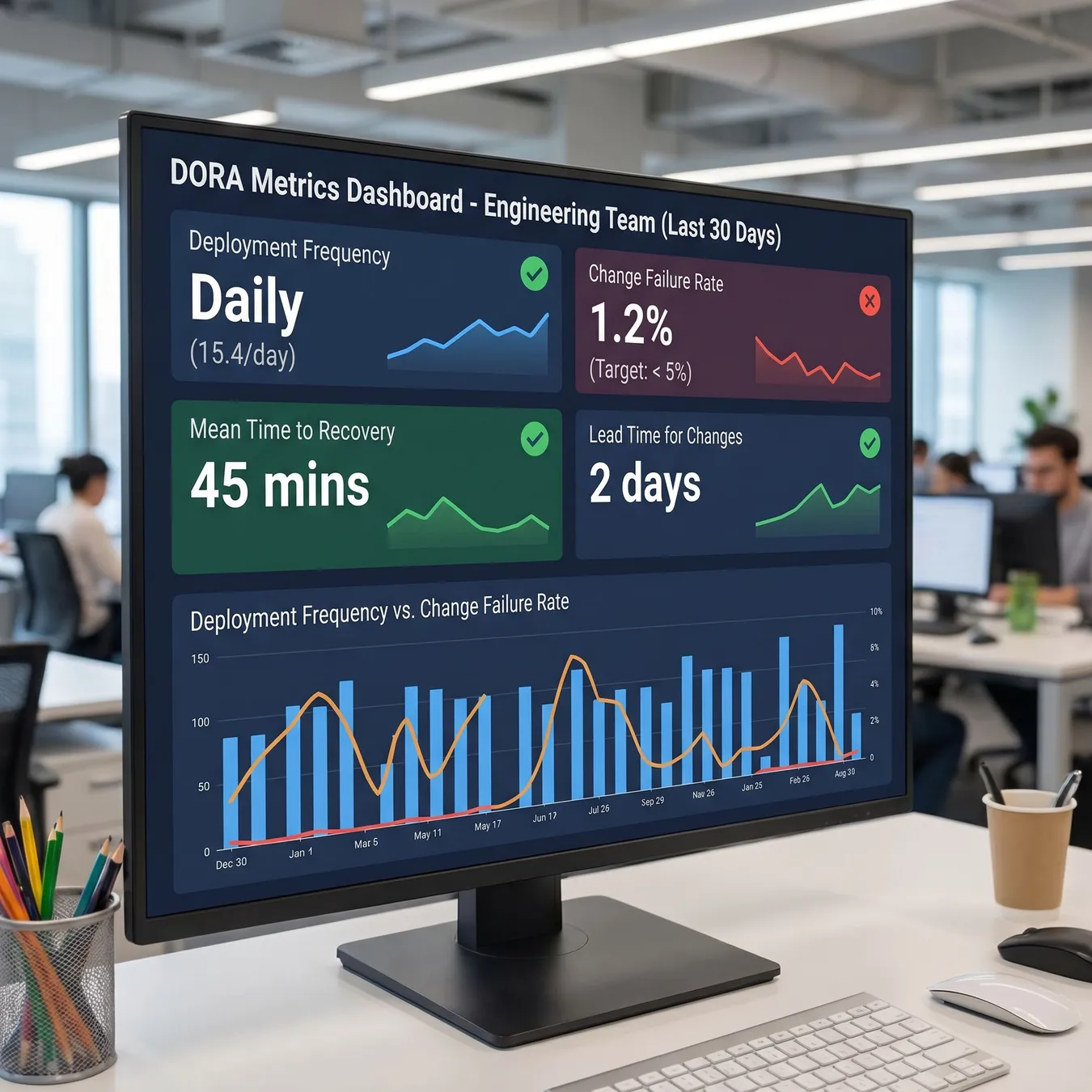 Monitoring DORA metrics to spot trends.