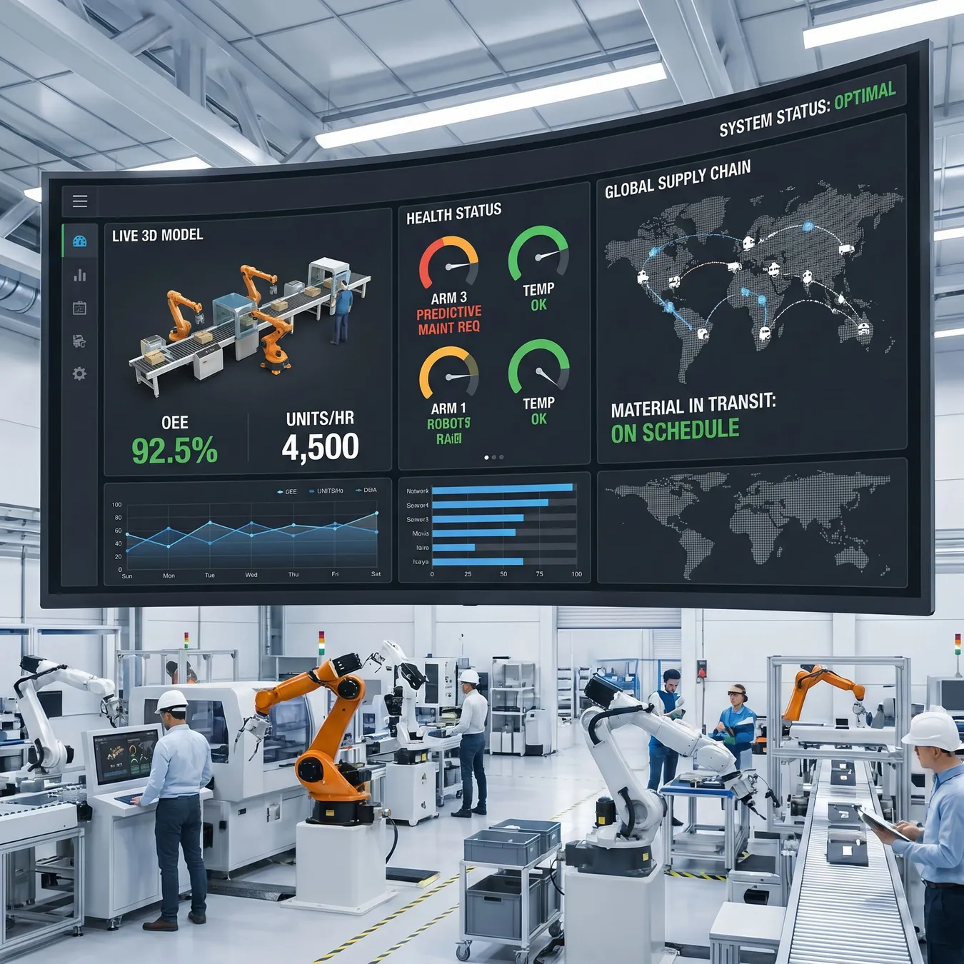 Real-time operational dashboards provide immediate visibility into factory floor performance.