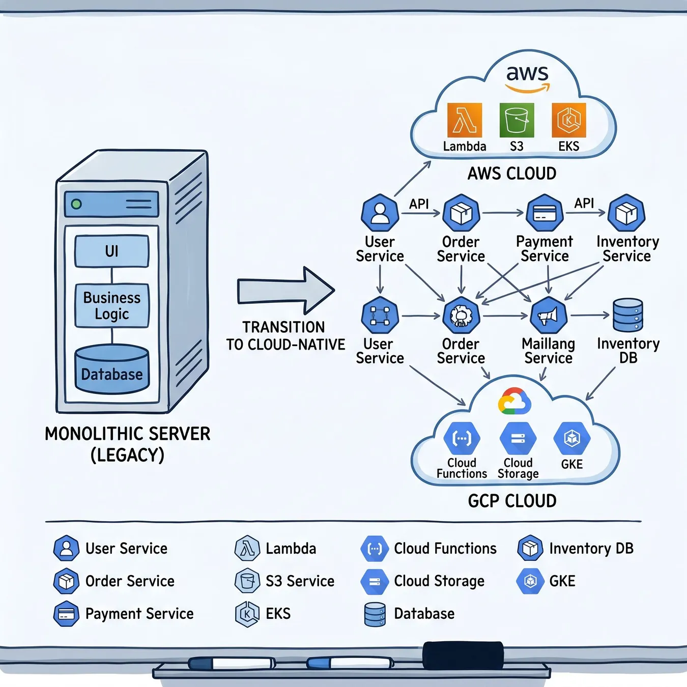 Visualizing the shift from legacy monoliths to cloud-native infrastructure.