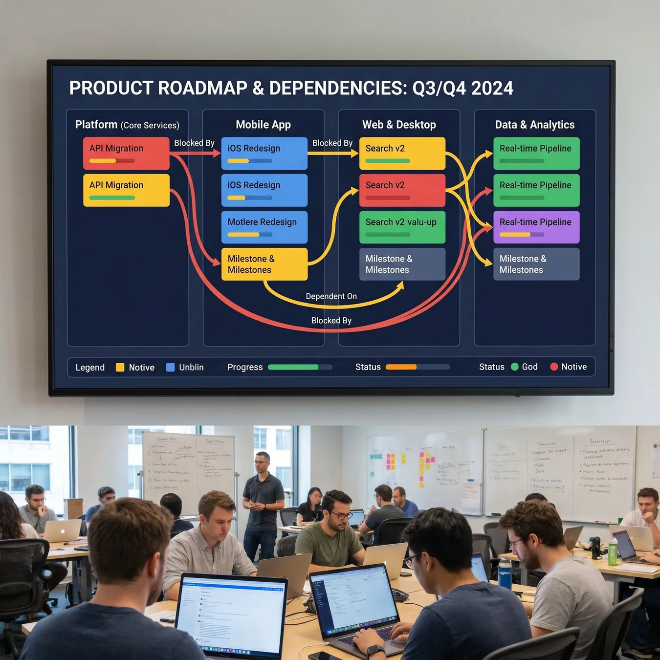 Visualizing cross-team dependencies is critical for enterprise alignment.