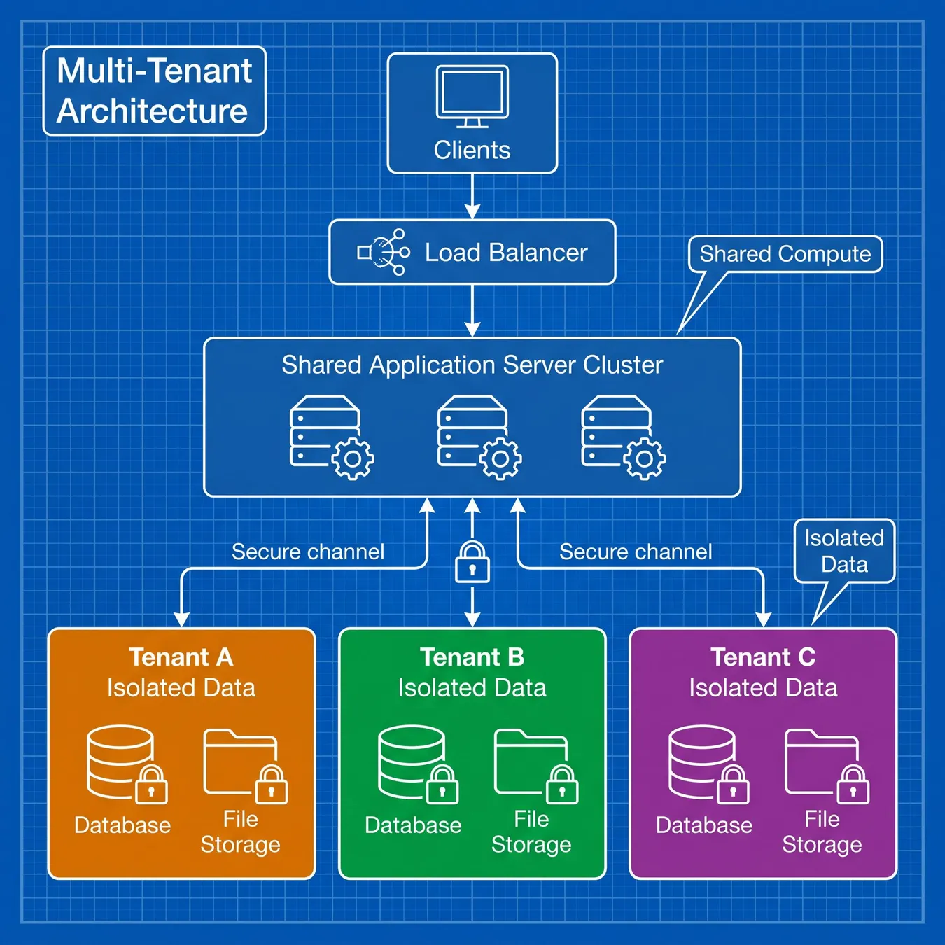 Visualizing multi-tenant isolation for secure SaaS scaling.