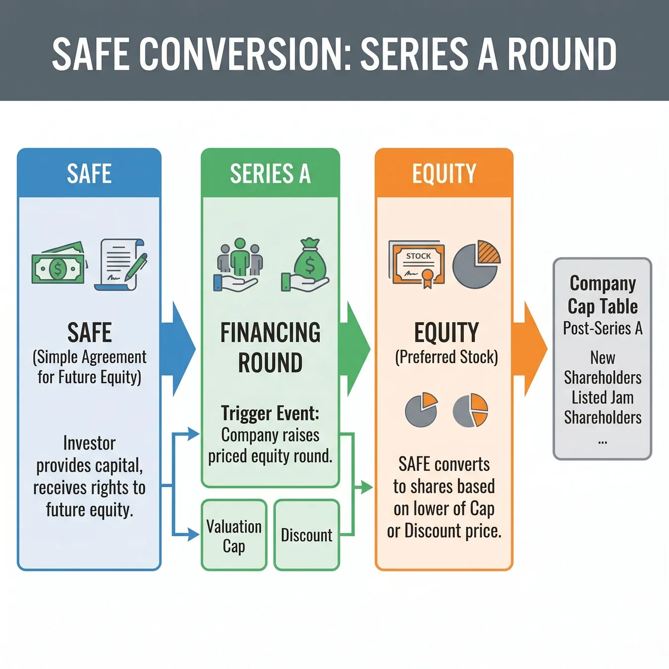 How SAFEs convert during subsequent funding events.