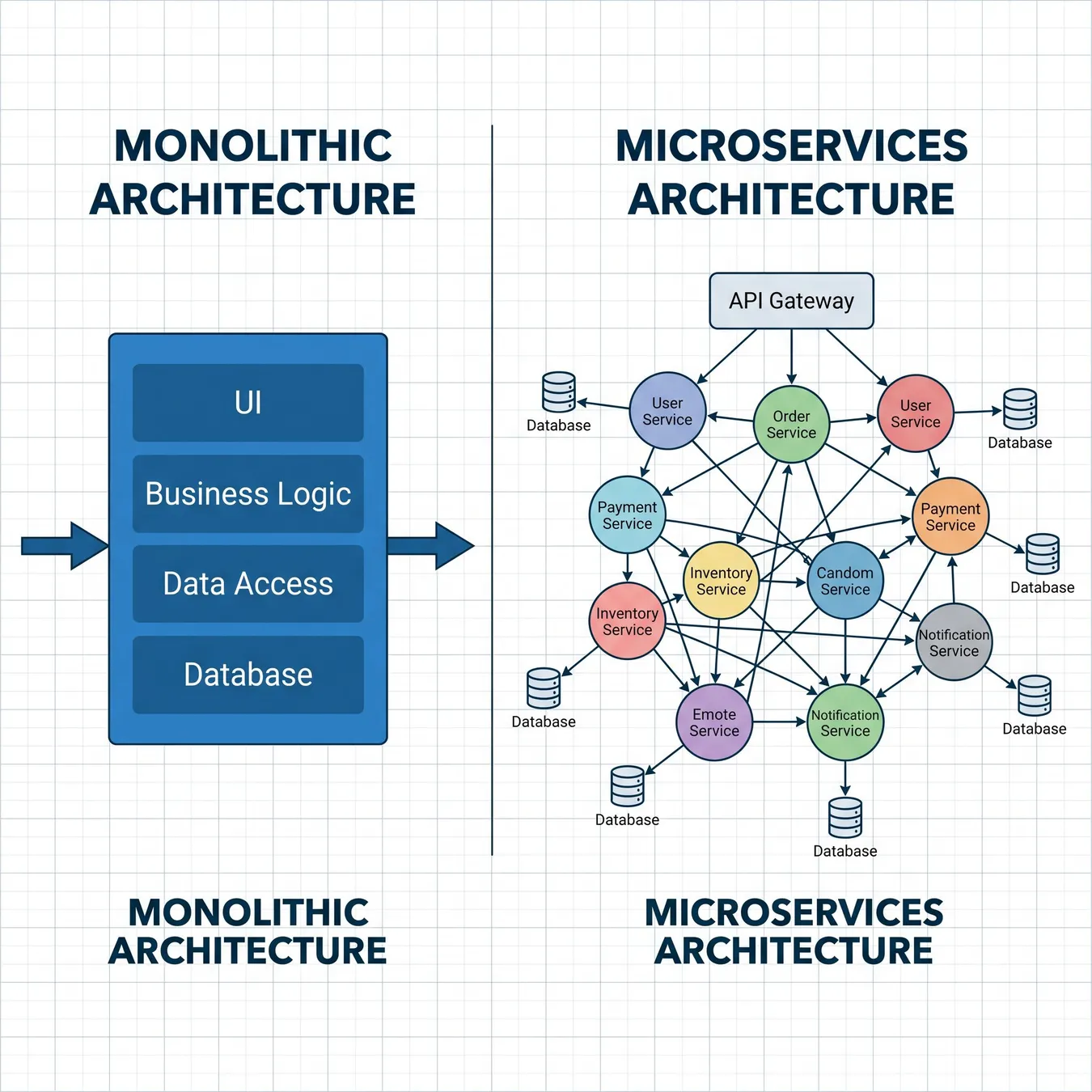 Visualizing the structural difference between unified and distributed systems.
