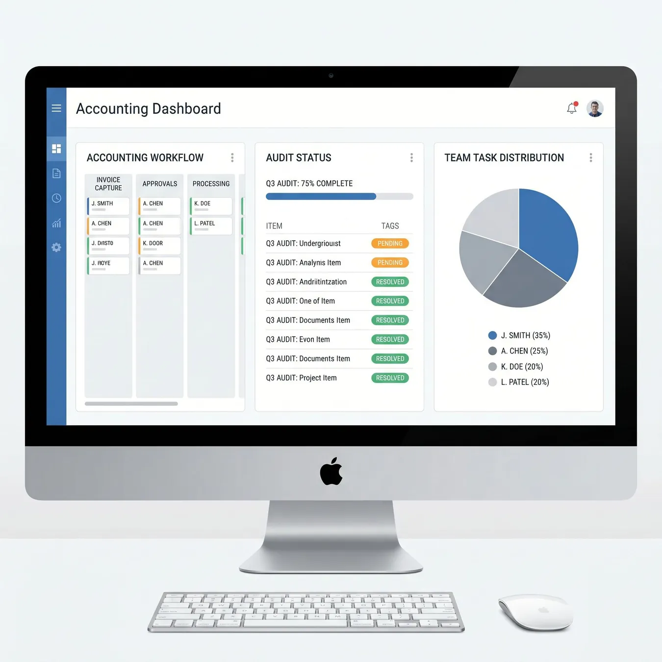 Custom dashboards provide real-time visibility into firm-wide accounting operations.