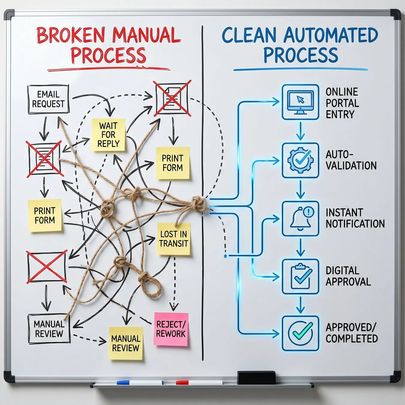Visualizing the friction of manual approval chains.