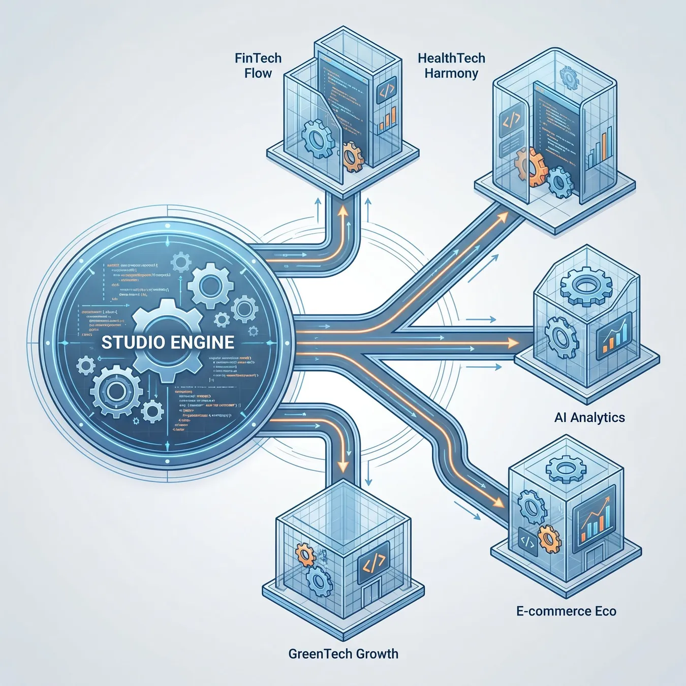 The venture studio model centralizes core engineering to launch multiple independent products.