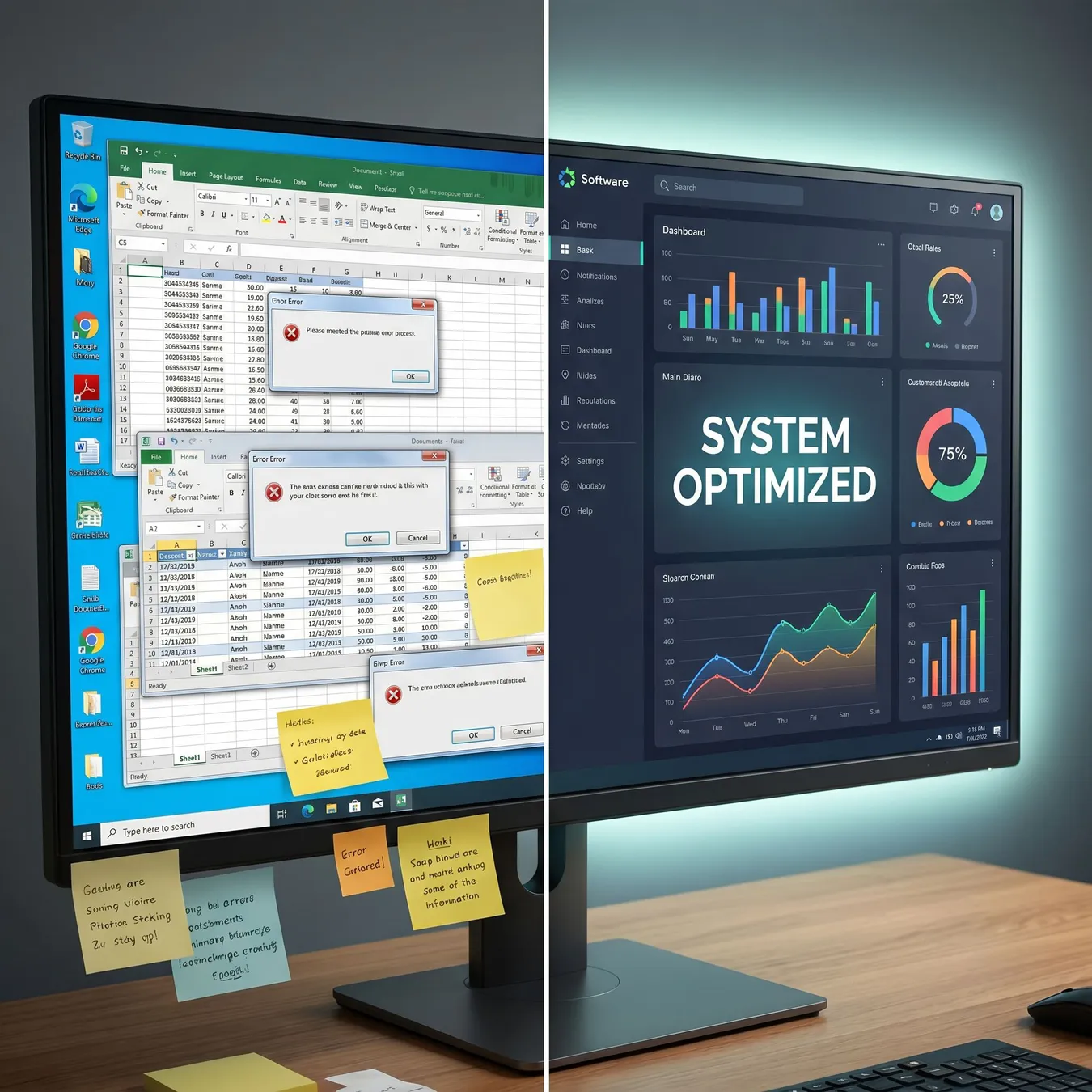 The transition from spreadsheet chaos to structured software clarity.